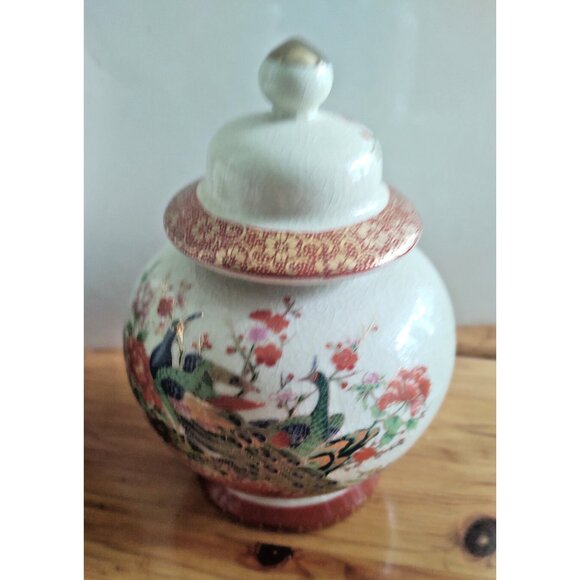 Vintage Japanese Ceramic Peacock Ginger Jar by Satsuma 6" - Picture 2 of 16